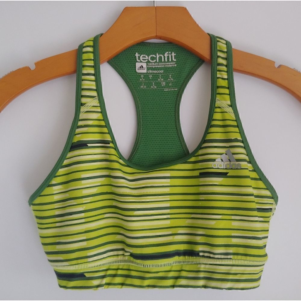 Adidas techfit Medium Compression Sports Bra Neon Green Size S